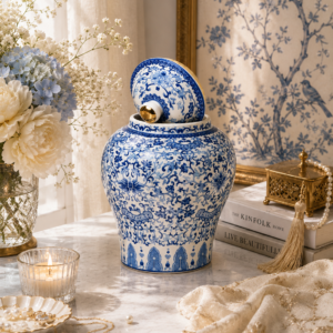 Elegant Sky Floral Jar