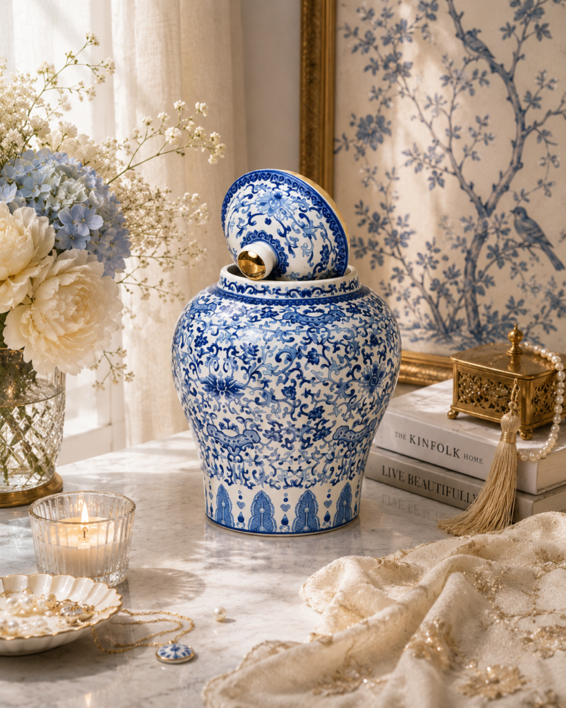 Elegant Sky Floral Jar