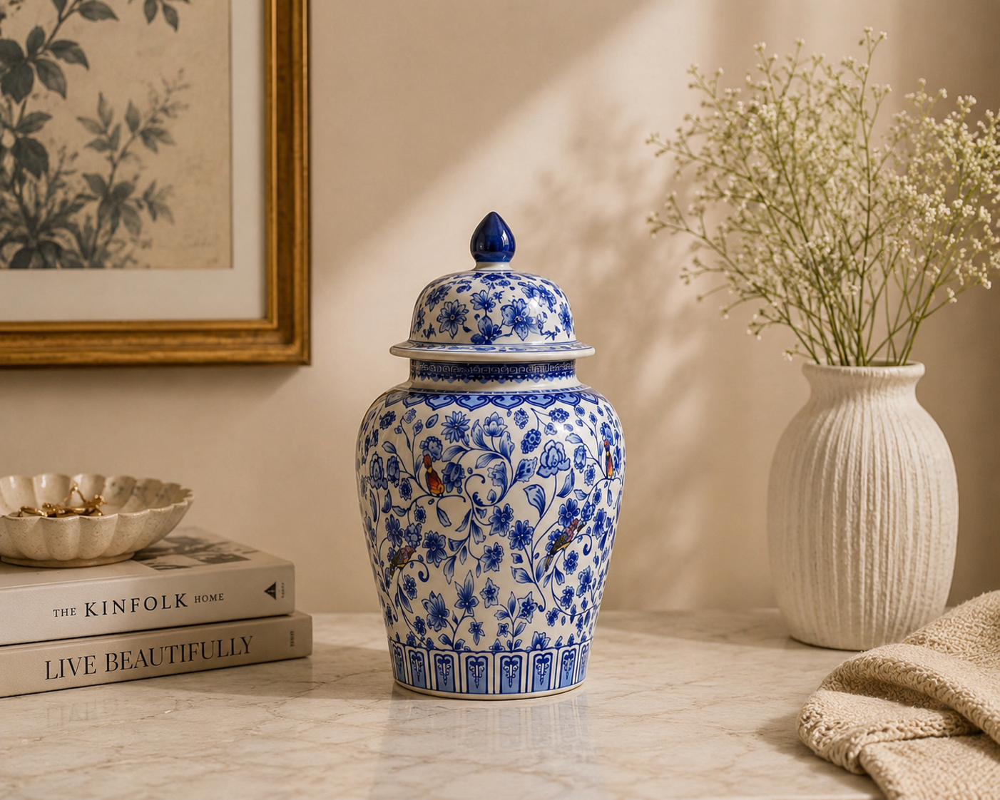 Azure Blossom Ceramic Jar