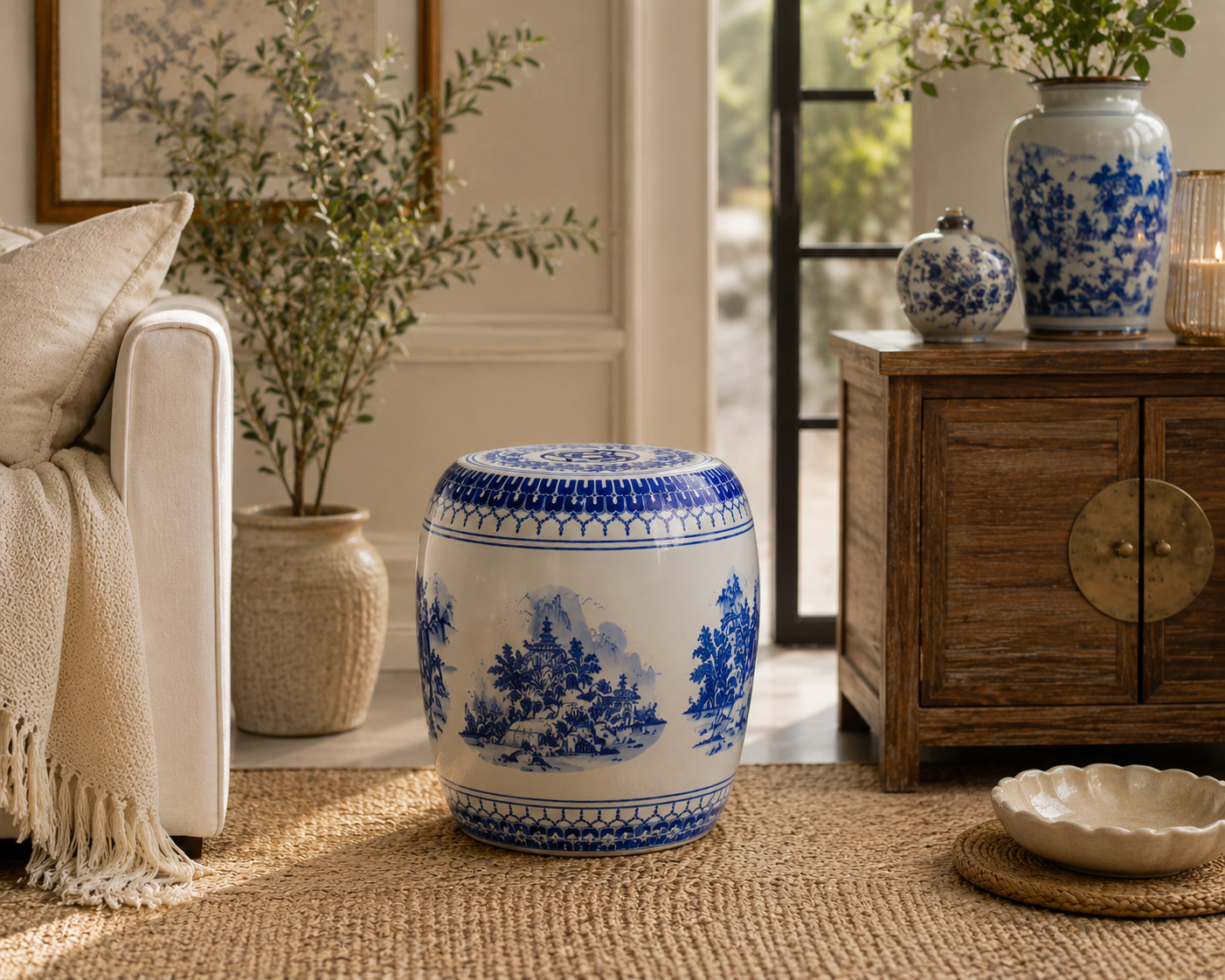 Imperial Blue Porcelain Garden Stool