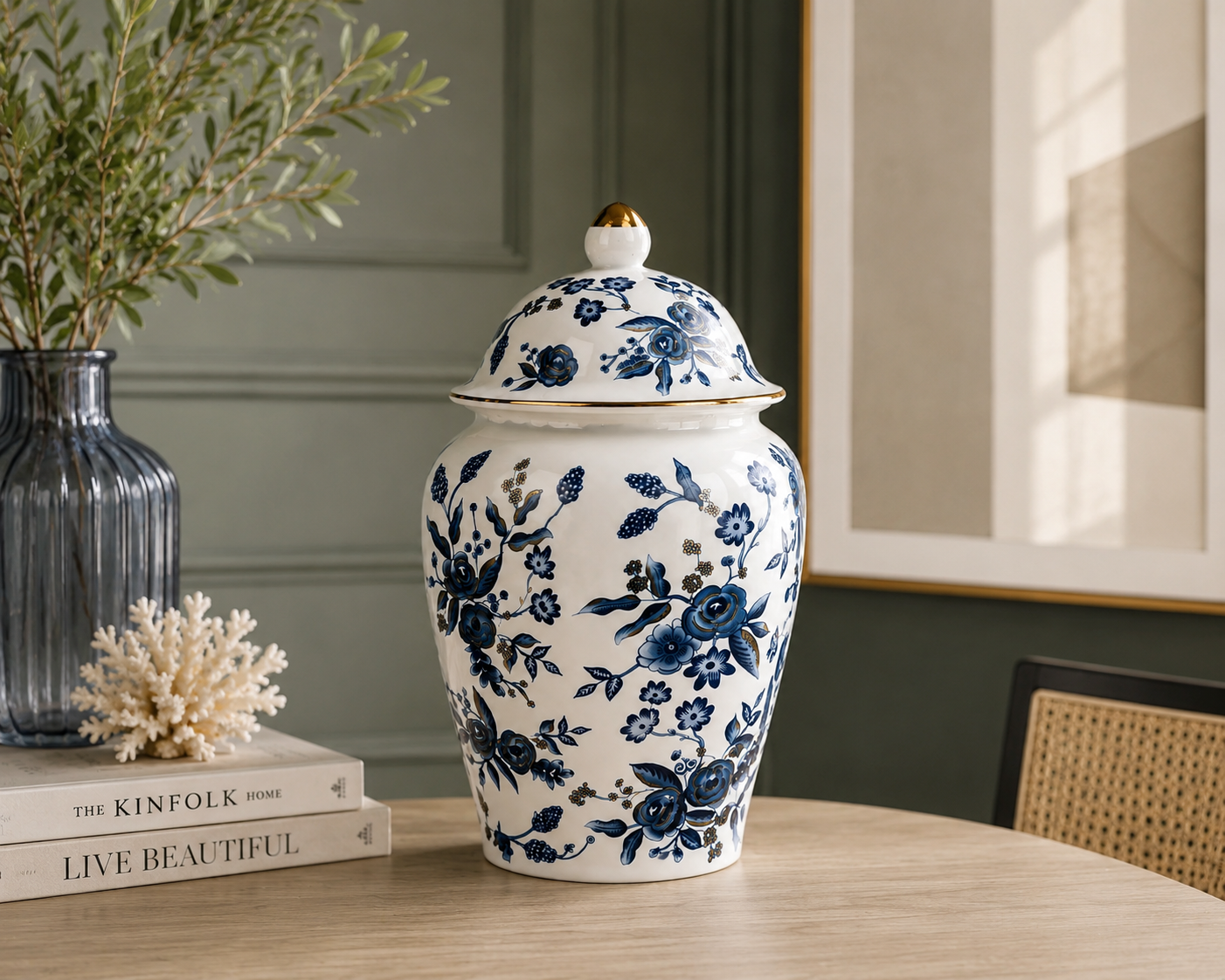 Royal Sapphire Floral Ginger Jar Interior Styling