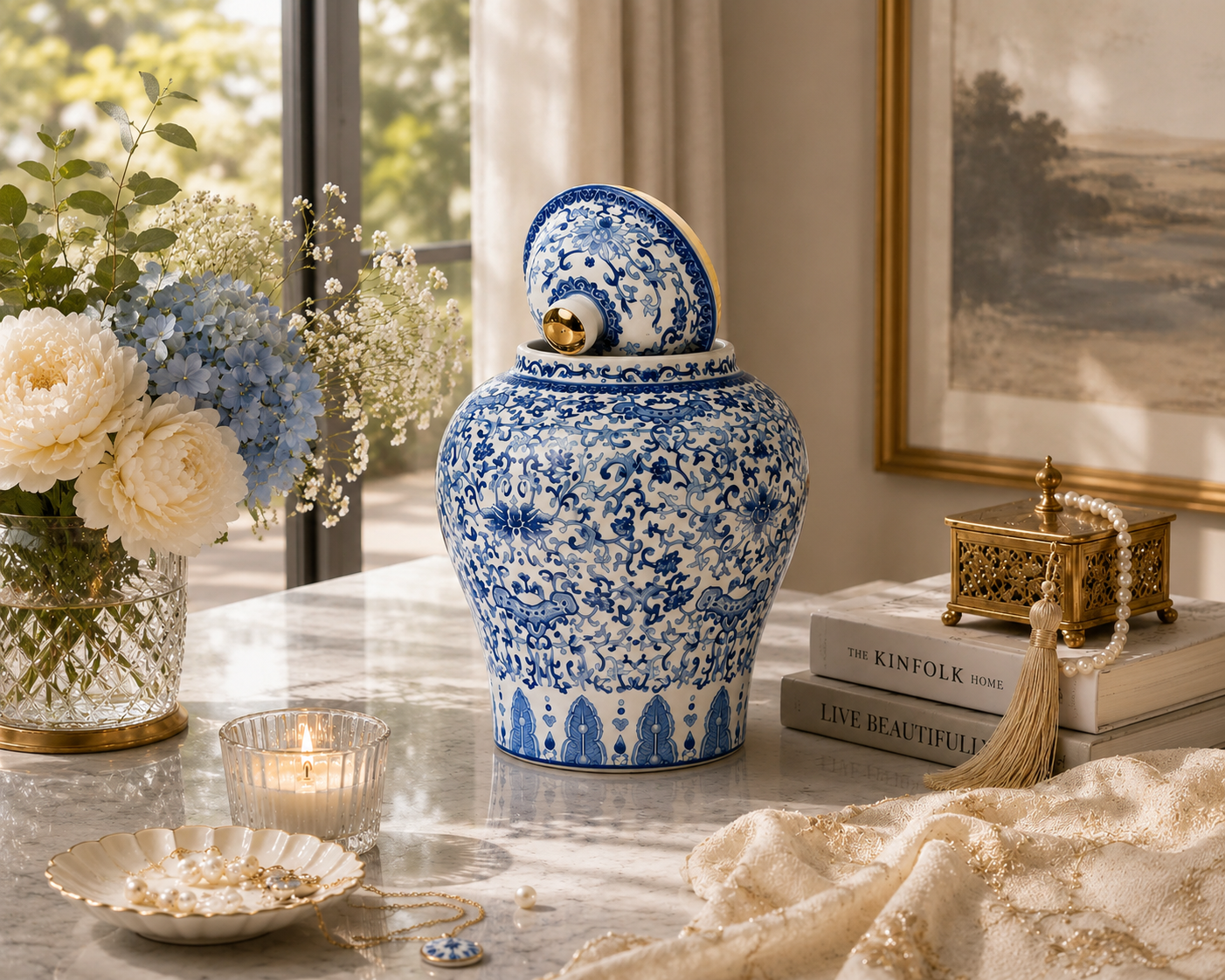Azure Blossom Ceramic Ginger Jar