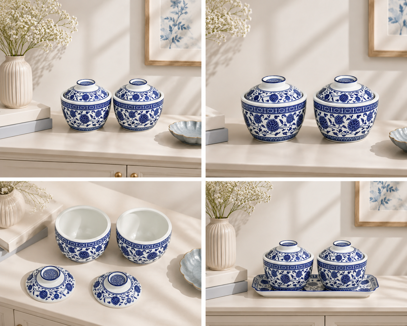 Royal Blue Double Serving Bowl Set