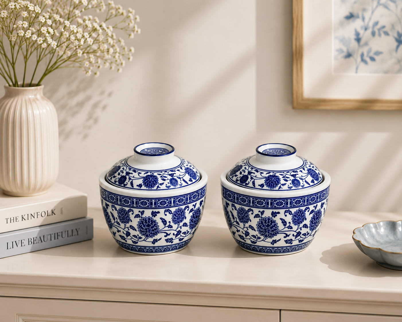 Royal Blue Double Serving Bowl Set Side View