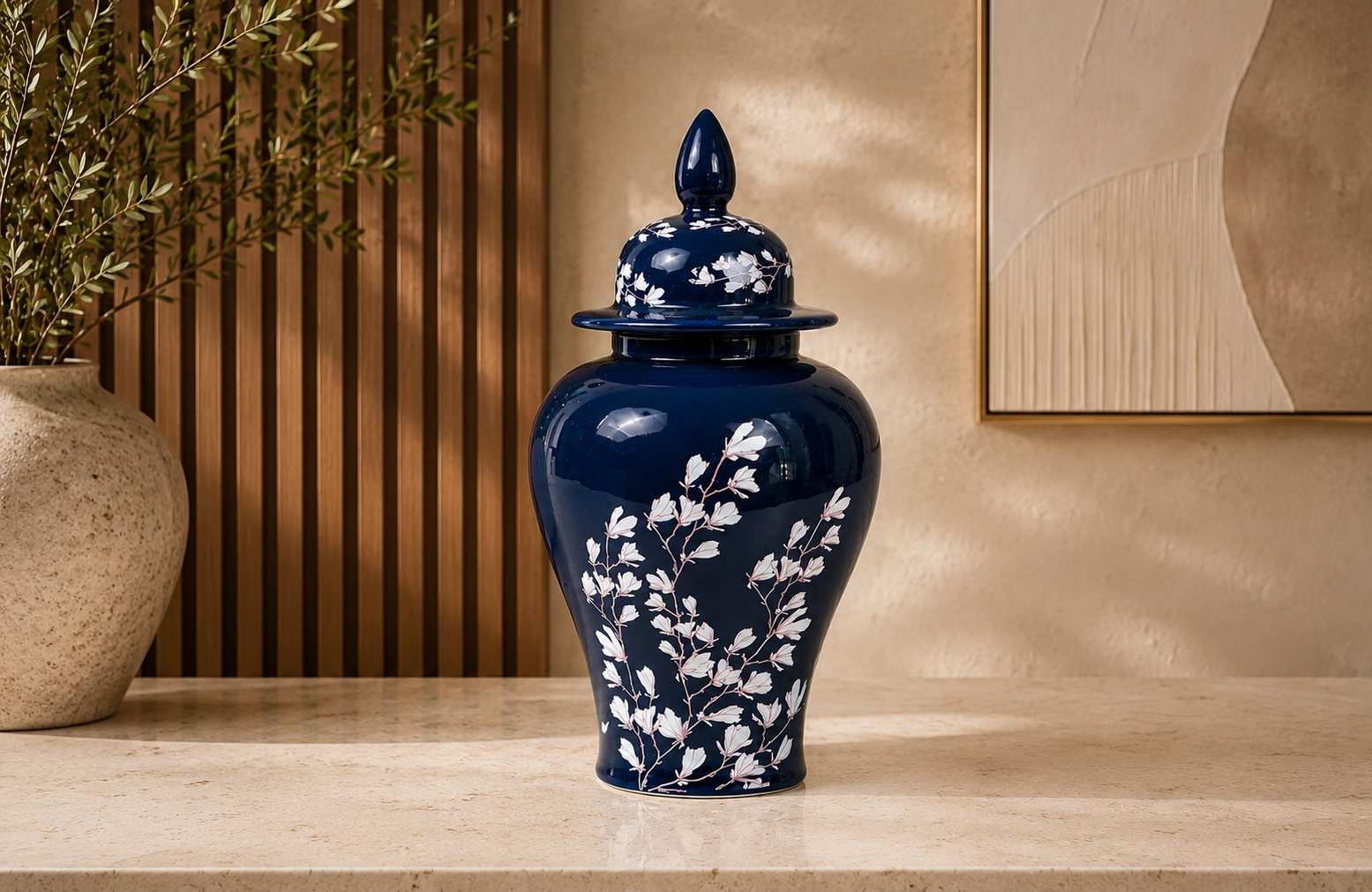 Midnight Blue Floral Decorative Jar