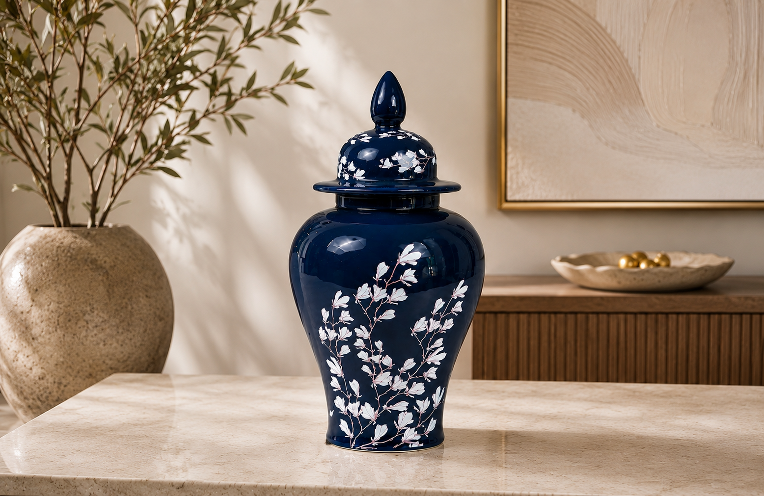 Midnight Blue Floral Decorative Jar Lifestyle View