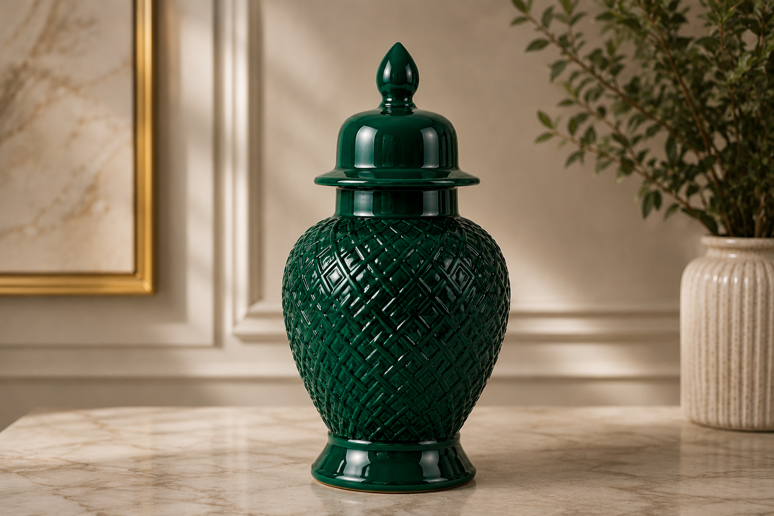 Emerald Green Textured Ceramic Jar
