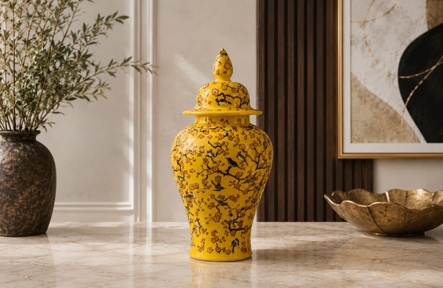 Golden Bloom Floral Decorative Jar