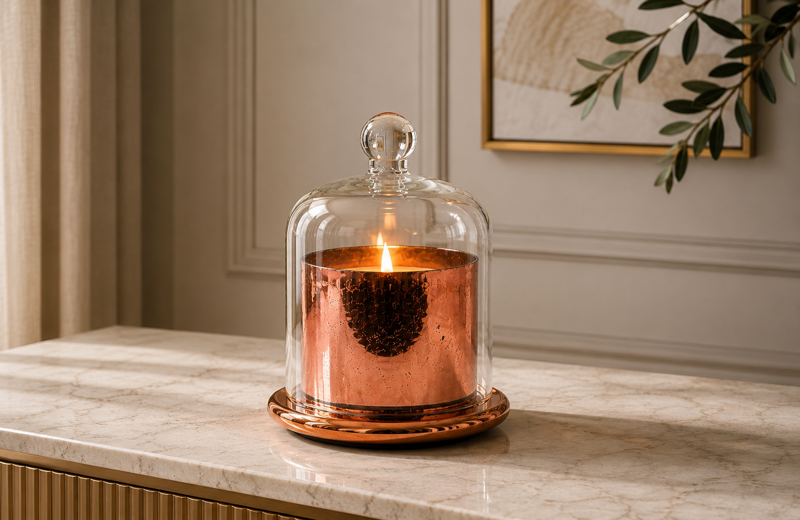 Rose Gold Glass Dome Candle Holder