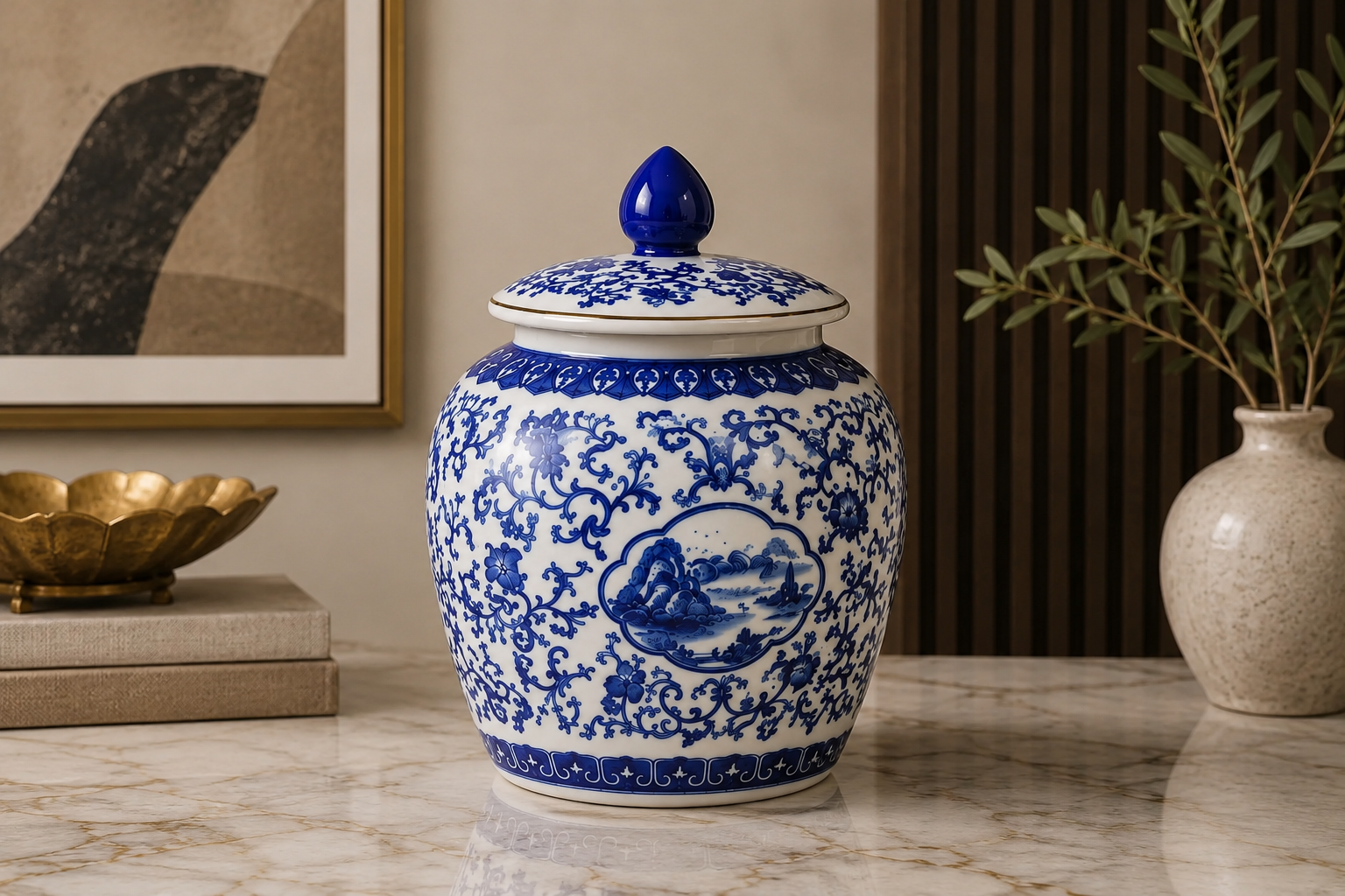 Royal Deep Blue Porcelain Jar Lifestyle View
