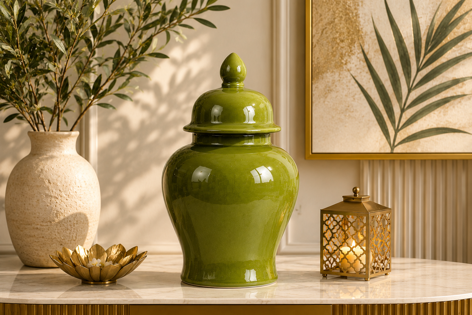 Luxury Green Ginger Jar Lifestyle View