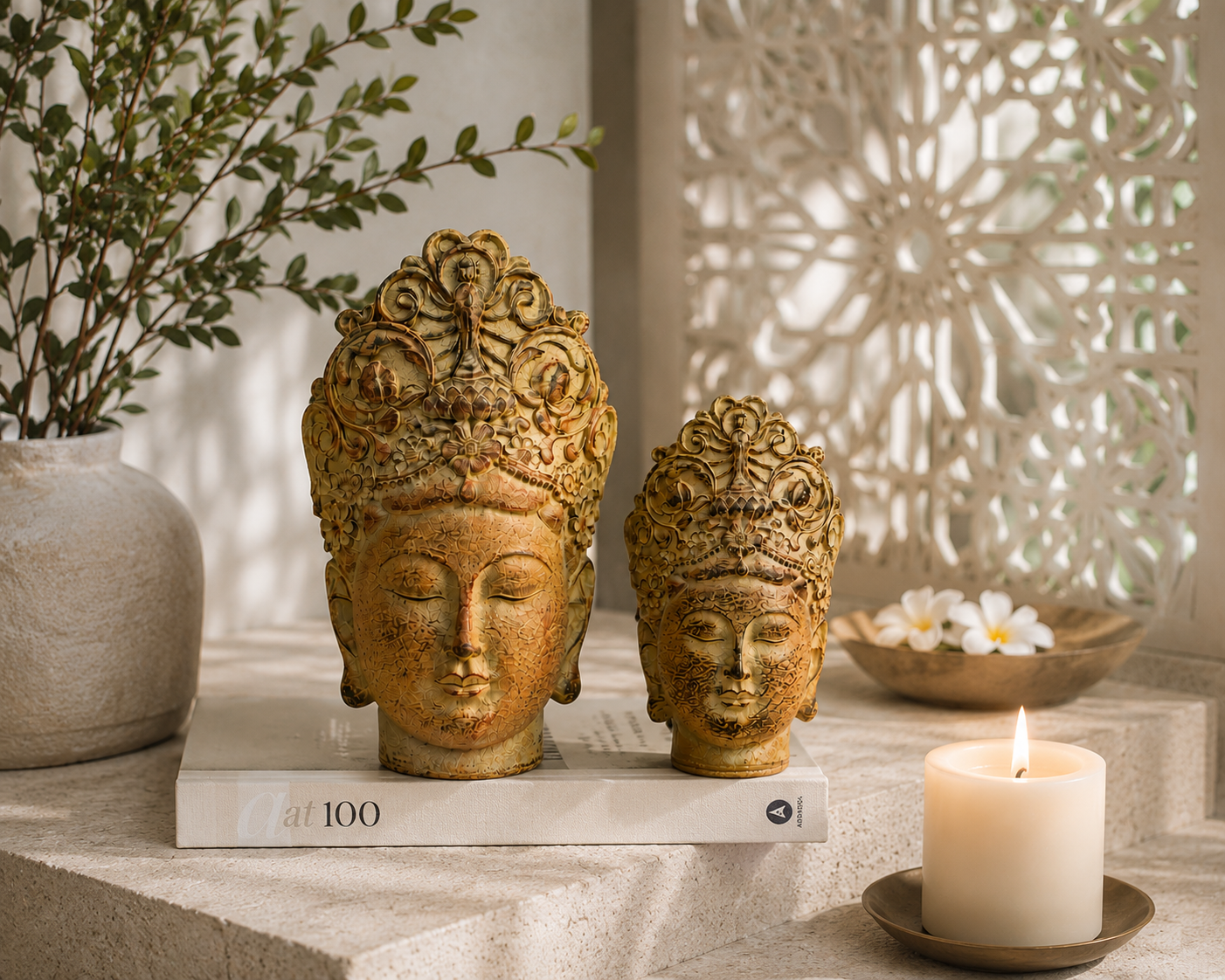 Serenity Buddha Sculpture Set Lifestyle View