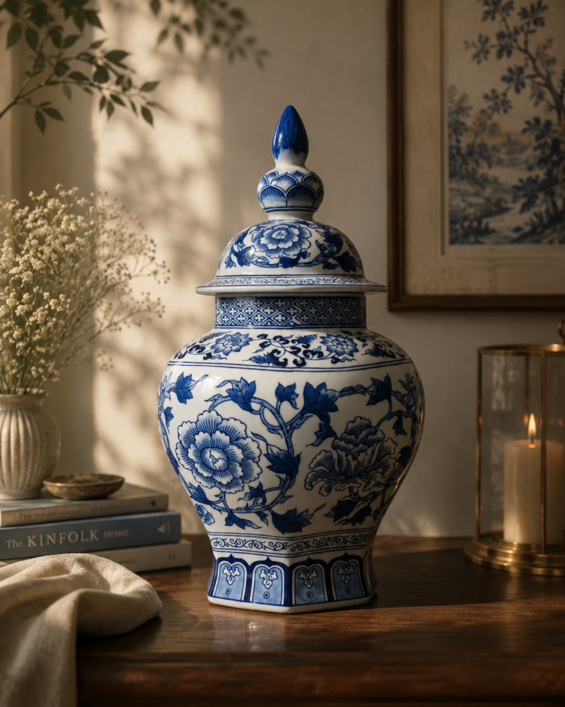 Blue Peony Pagoda Jar