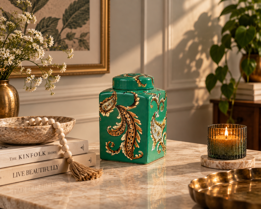 Emerald Paisley Decorative Jar