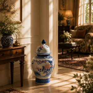 Crimson Blossom Chinoiserie Jar