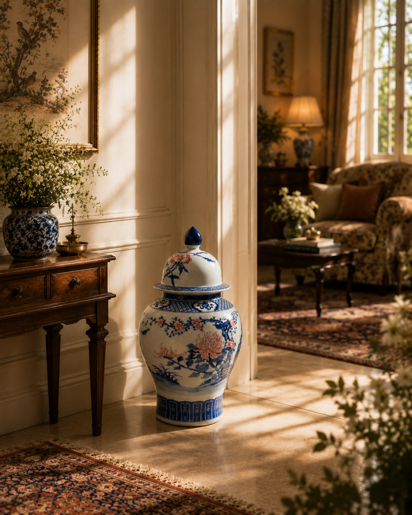 Crimson Blossom Chinoiserie Jar