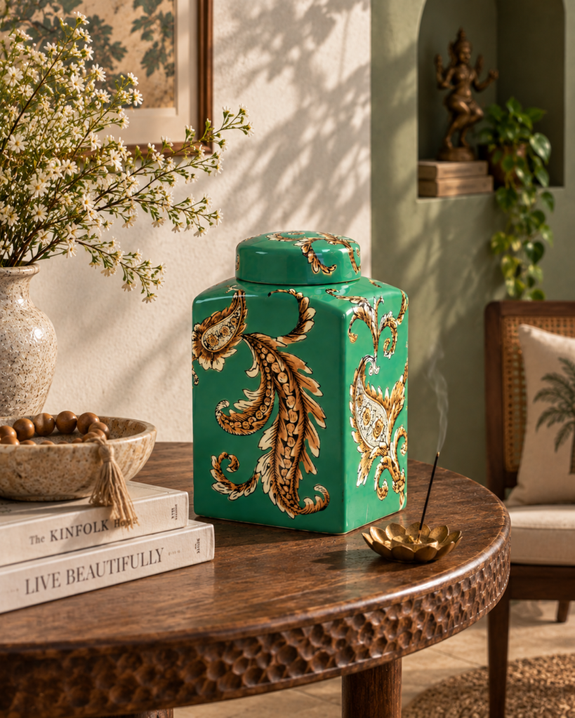 Emerald Paisley Decorative Jar