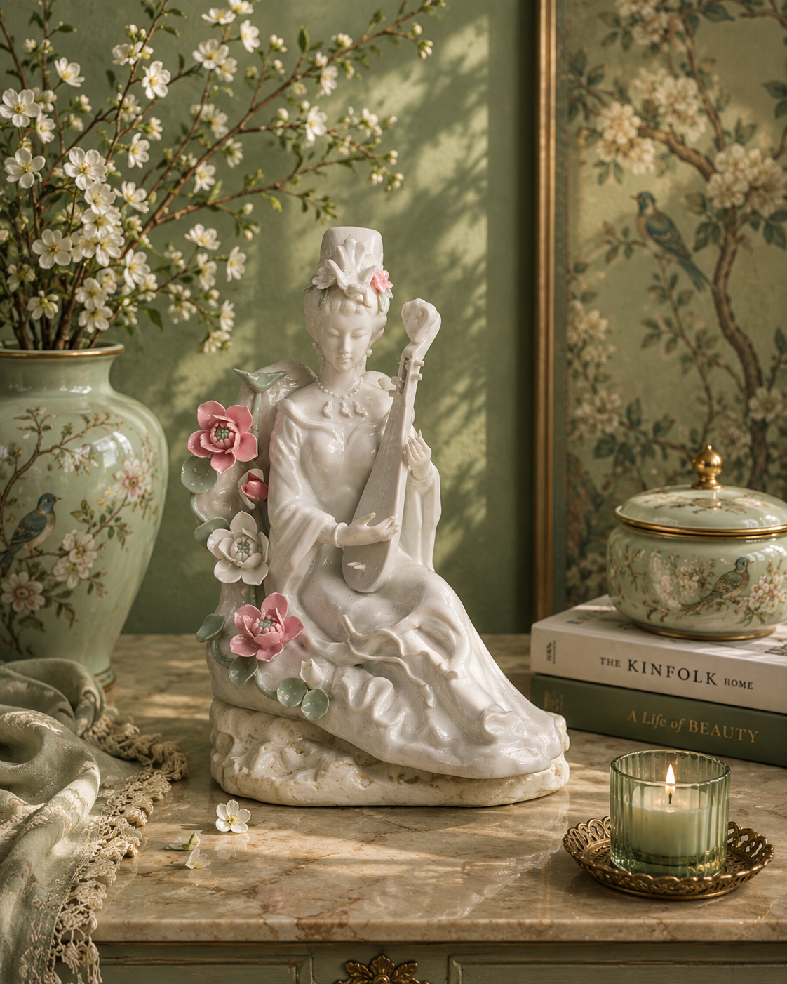 Serene Strings Lady Sculpture Lifestyle View