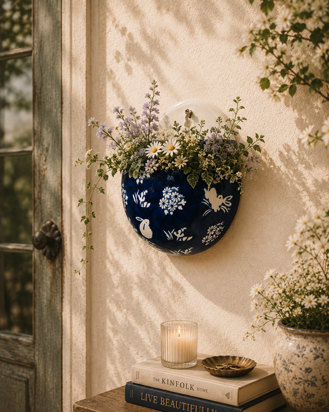 Whimsical Blue Chinoiserie Planter Lifestyle View